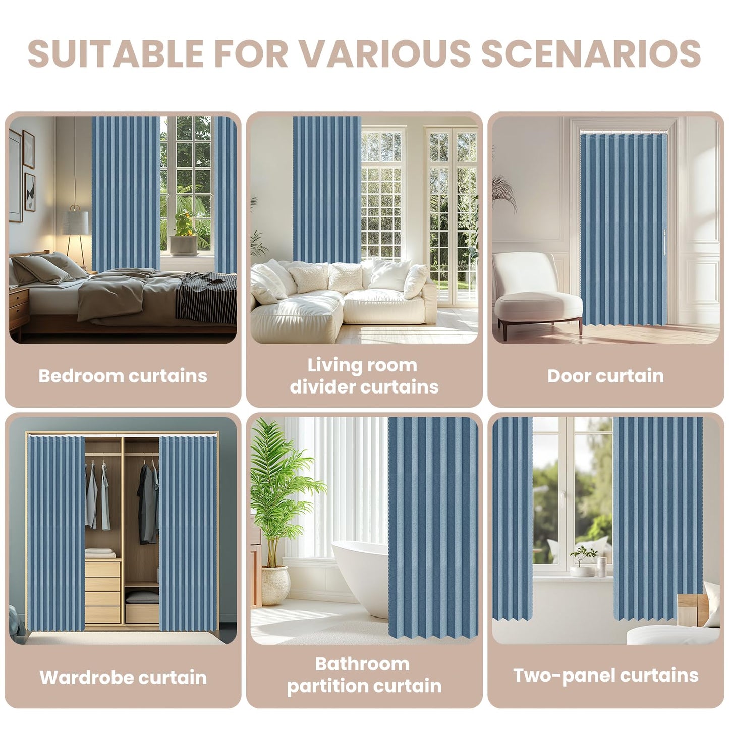 AJAZZ Blackout Closet Door Curtain with Curtain Rods Included Privacy Sound Proof Curtains Suitable for Bedroom Living Room Doorway Curtain Sets (1 Pack, 42 W x 78 L, Blue)