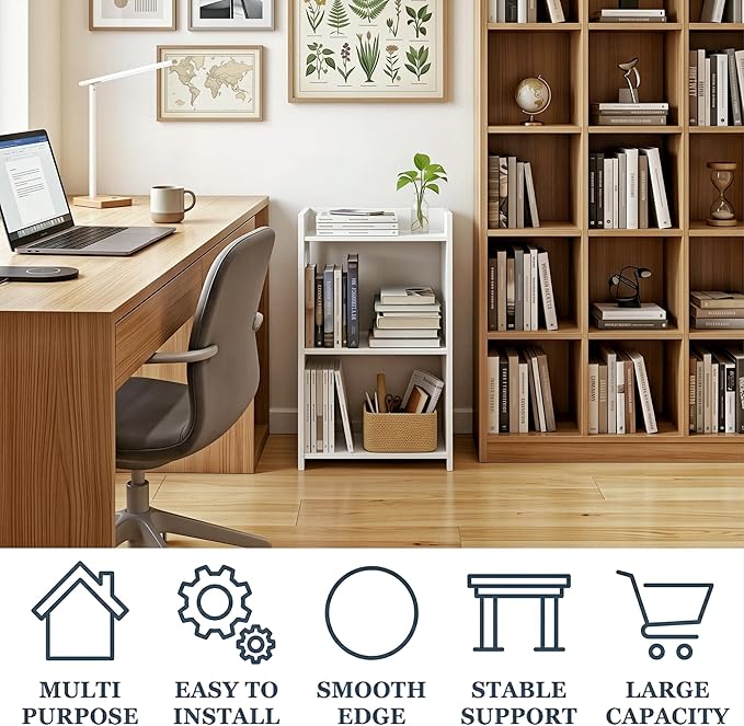 HAYOFAMY Bookshelf, Bookcase for Small Spaces, 3 Tier White Book Organizer