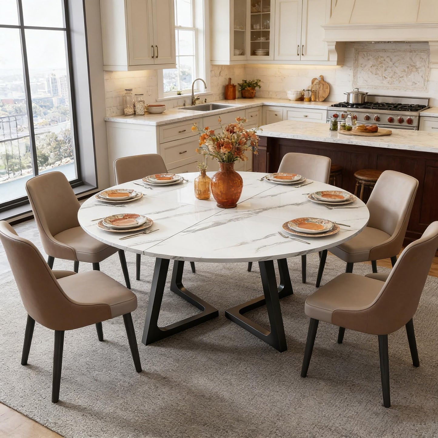 Wood Round Foldable Table Top Only Large Portable Tabletop for Desktop Transformation 47 51 55 59 63 71 inch 4-Fold Folding Round Table Top Extender Space Saving for Family Dinners(White Marble,59")