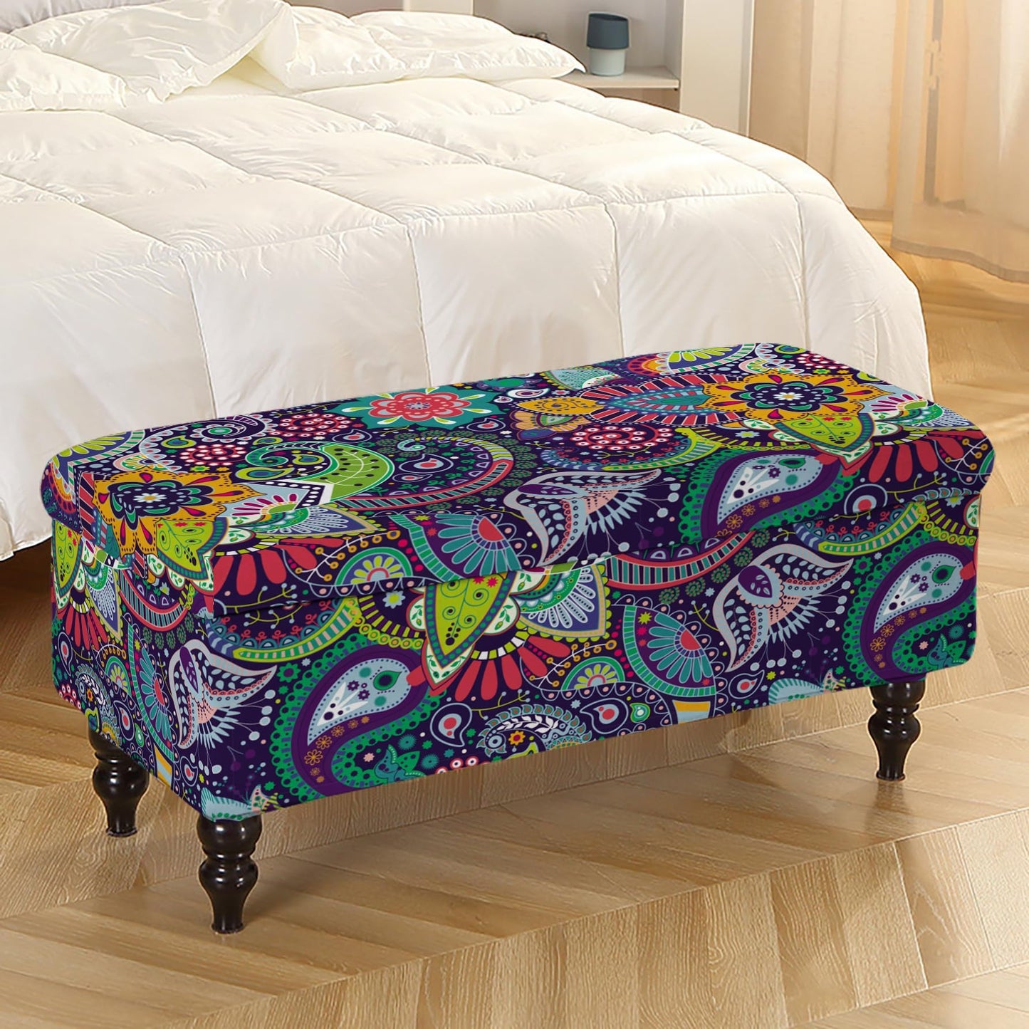 Eco-Ancheng Storage Ottoman Cover Rectangle Ottoman Slipcover Folding Storage Bench Cover Footrest Stool Slipcover Footstool Furniture Protector with Nonslip Elastic Bottom for Living Room (Medium 02)