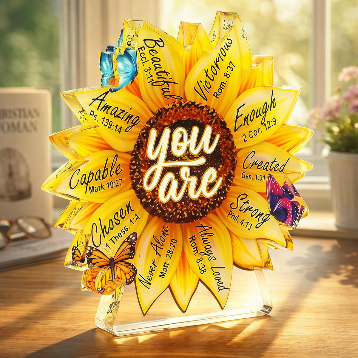 Christian Gifts for Women Acrylic Decor, Religious Gift for Women, Birthday Gifts, Bible Verse Sunflower Decor, Inspirational Scripture Gift for Her Mom Daughter Sister Aunt Teacher Best Friend