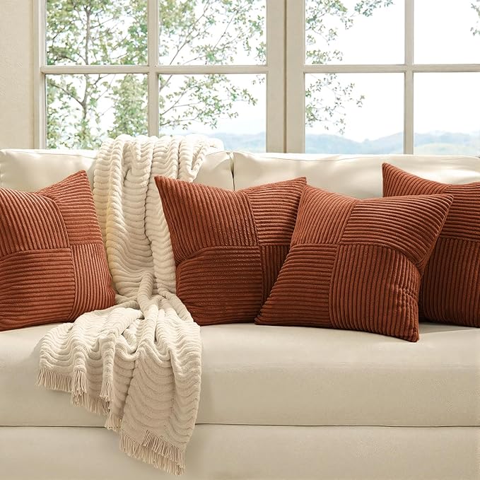 MIULEE Boho Farmhouse Rust Decorative Throw Pillow Covers 20x20 Inch 4 Packs