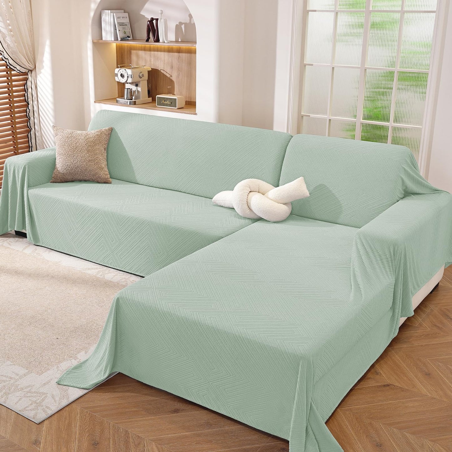 CYCMACO Sectional Couch Covers for Dogs 2 Pieces, Pet Couch Covers for Sectional Sofa, Washable L Shaped Couch Cover, Couch Furniture Protector (X-Large: 78" x 110" + 78" x 118", Light Green)