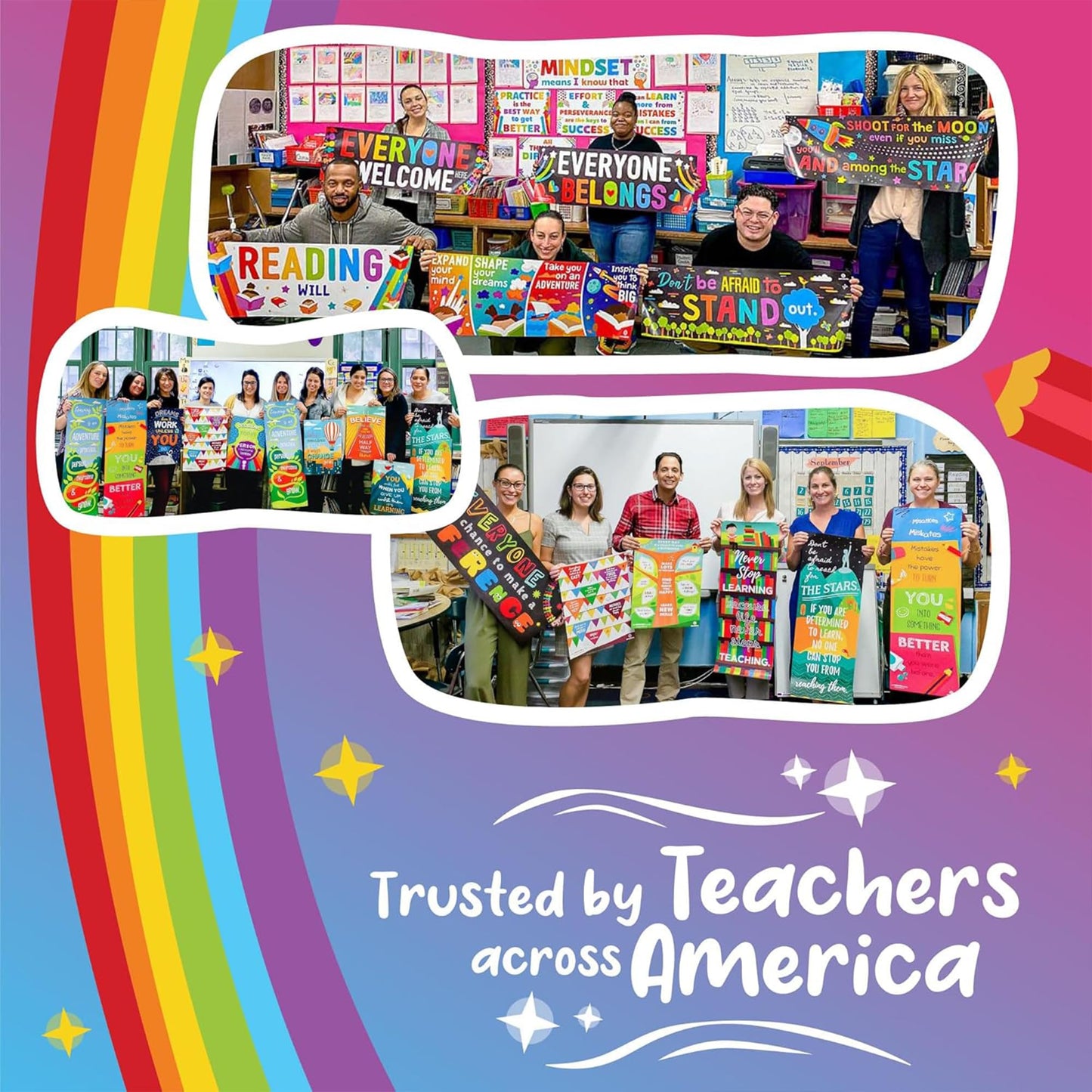 Sproutbrite 13.5" x 39" Educational Posters - 2 Teacher Posters for Classroom - Bulletin Board and Wall Decor for Pre, Elementary and Middle School Creates a Purpose-Driven and Motivated Classroom Environment