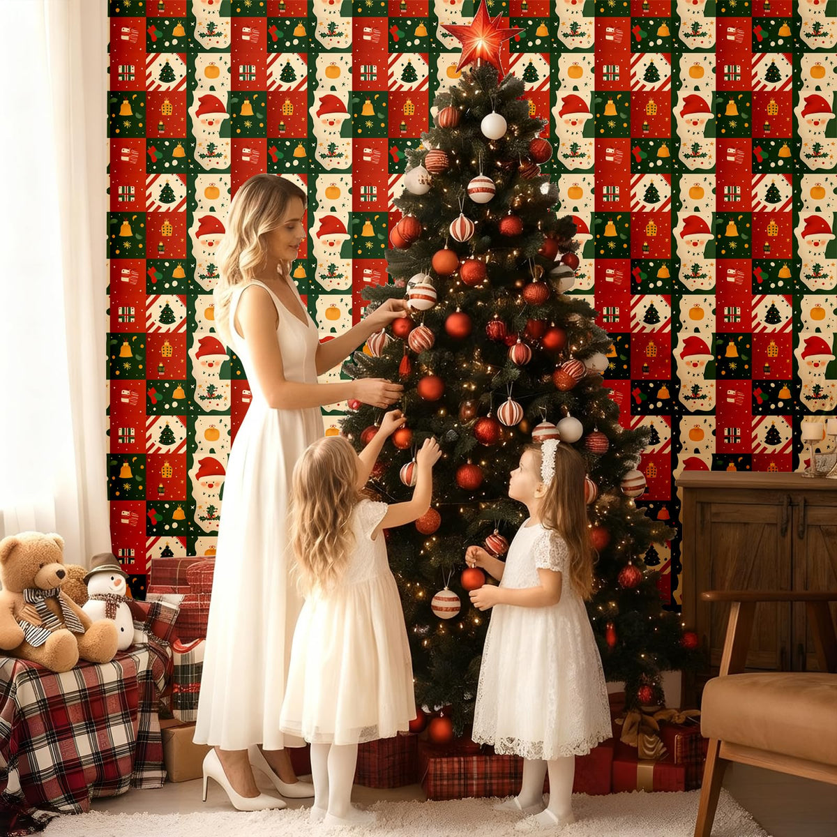 Kitico Christmas Peel and Stick Wallpaper Roll – Self Adhesive Decorative Wall Paper & Christmas Wrapping Paper 17.3"x196.8"