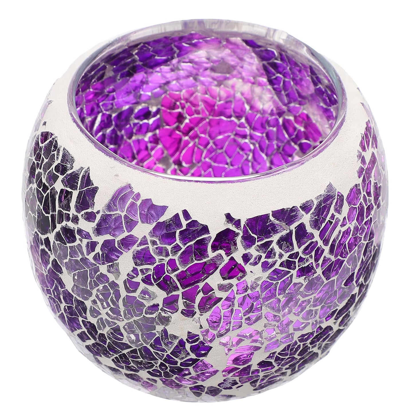 COHEALI European Mosaic Glass Candle Holder Purple Decorative Candlestick for Romantic Dinner Table Centerpiece Household Candle Stand Wedding Home Decor