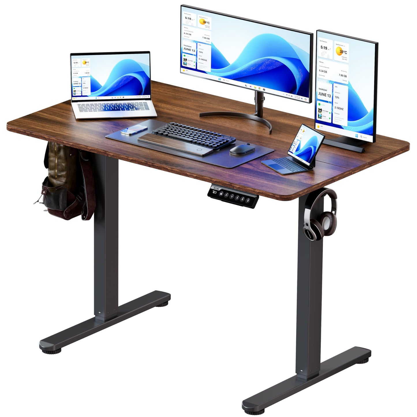 BIZUM 40x24 Inch Electric Standing Desk with Memory Presets, Quiet Motor Height Adjustable Stand Up Desk for Home Office & Gaming, Ergonomic Sit Stand Workstation，Walnut