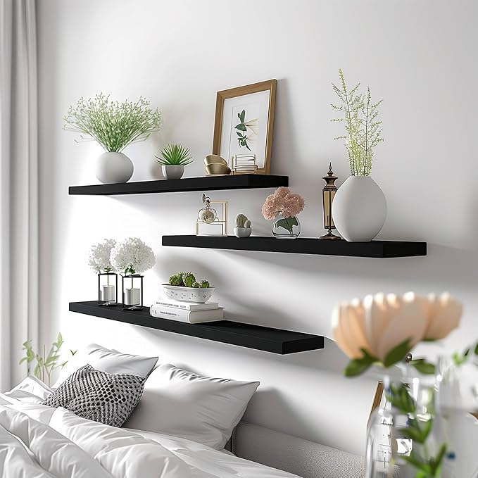 YYWUOJJ Wood Floating Shelves for Wall Decor, Rustic Wall Shelves for Bedroom
