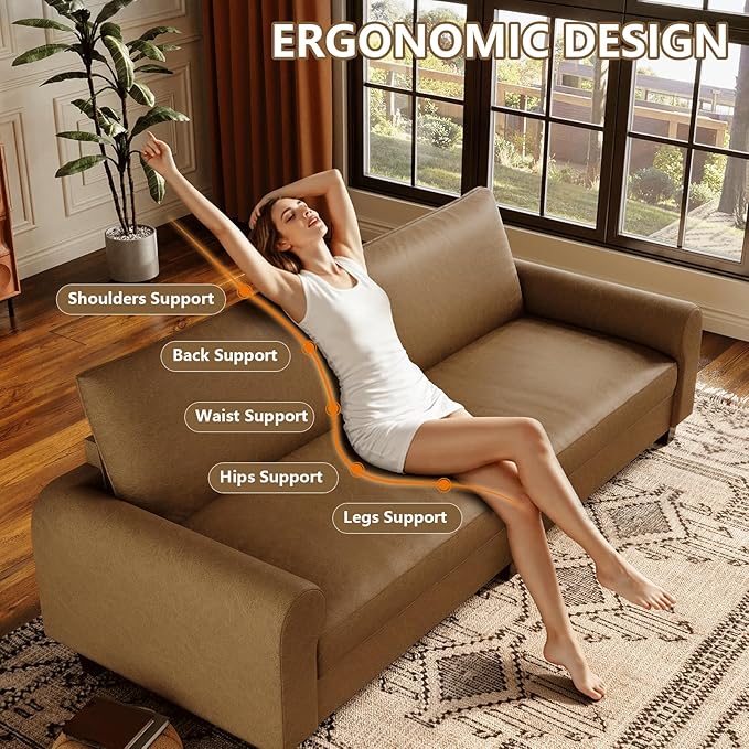 EASE MOOSE 88.5" Large Seat Faux Leather Loveseat Sofa, Waterproof and