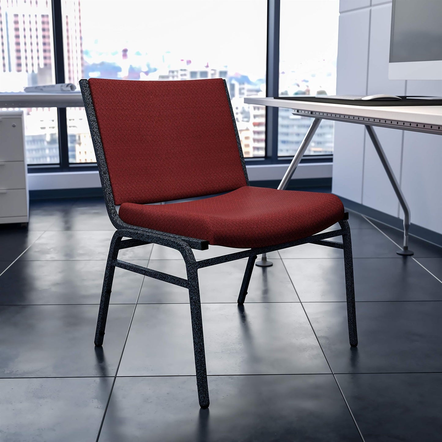 Flash Furniture HERCULES Series Big & Tall 1000 lb. Rated Burgundy Fabric Stack Chair with Ganging Bracket