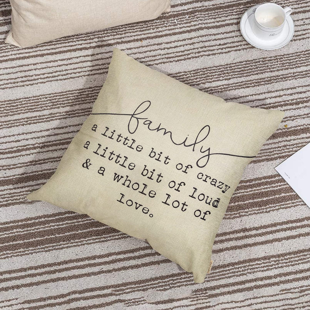 Fjfz Family a Little Bit of Crazy Decorative Throw Pillow Covers, Farmhouse Quote Home Rustic Decorations, Christmas Inspirational Gifts Winter Cotton Linen Cushion Case Decors for Sofa Couch 18 × 18