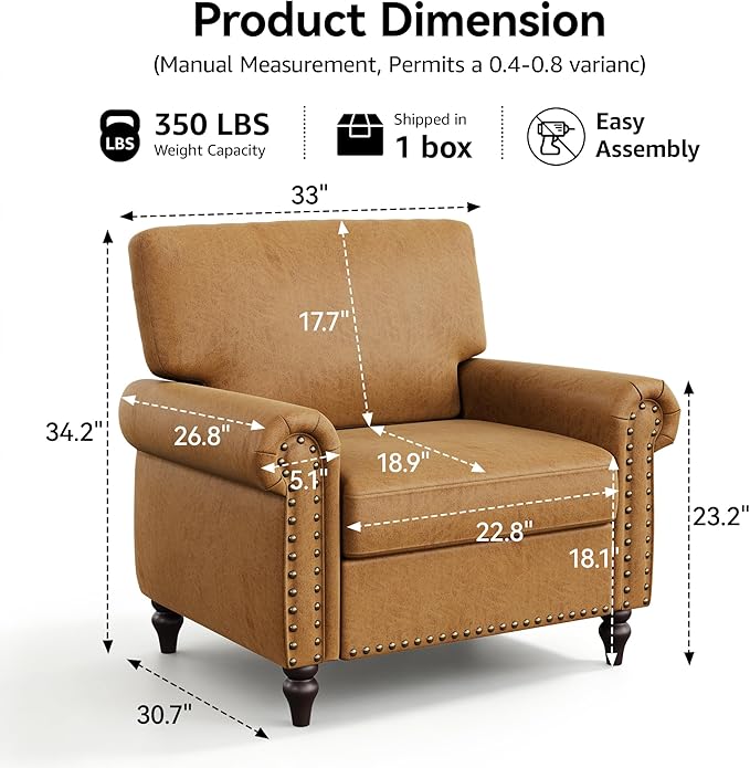 Nailhead Trim Accent Chair, Faux Leahter Mid Century Modern Living Room Arm