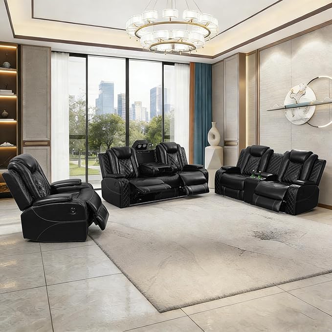3-Piece Leather Power Recliner Sofa Set