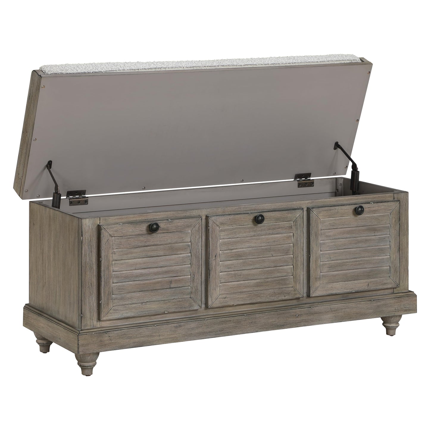 OSP Home Furnishings Dover Coastal Lift-Top Storage Bench with Shutter Face Styling, Goldstone Finish with Salt and Pepper Cushion
