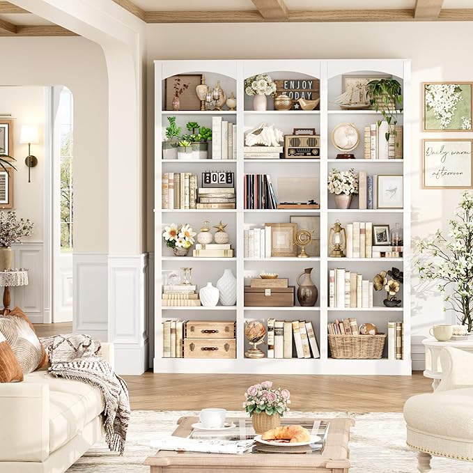 FACBOTALL 71" Triple Wide Bookshelf, 6 Tier Bookcase, Large White Bookshelf