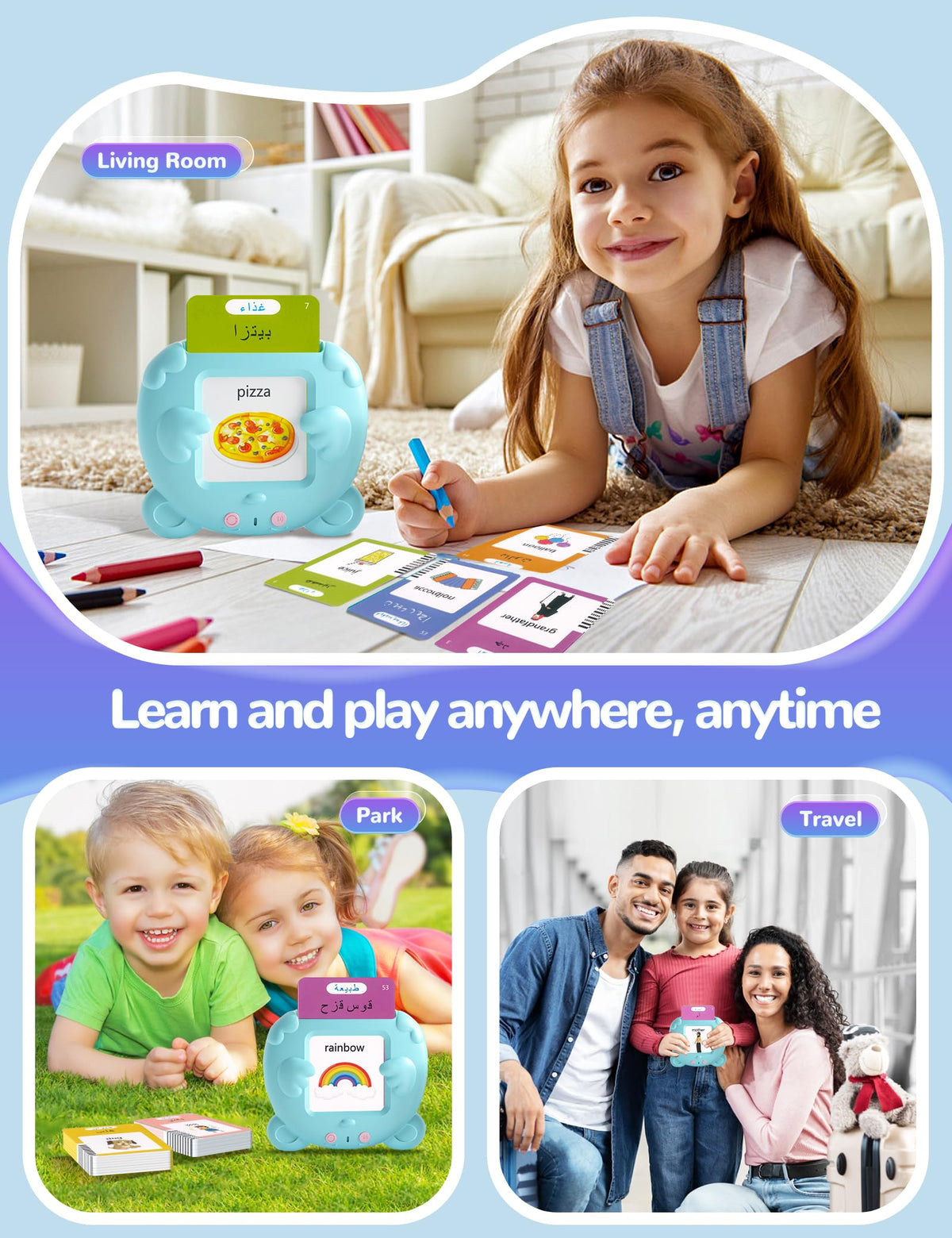 Arabic and English Talking Flash Cards for Toddlers, 510 Sight Words Bilingual Learning Toys for Children, Autism Pocket Speech Therapy Toys, Arabic Vocabulary Educational Flashcards