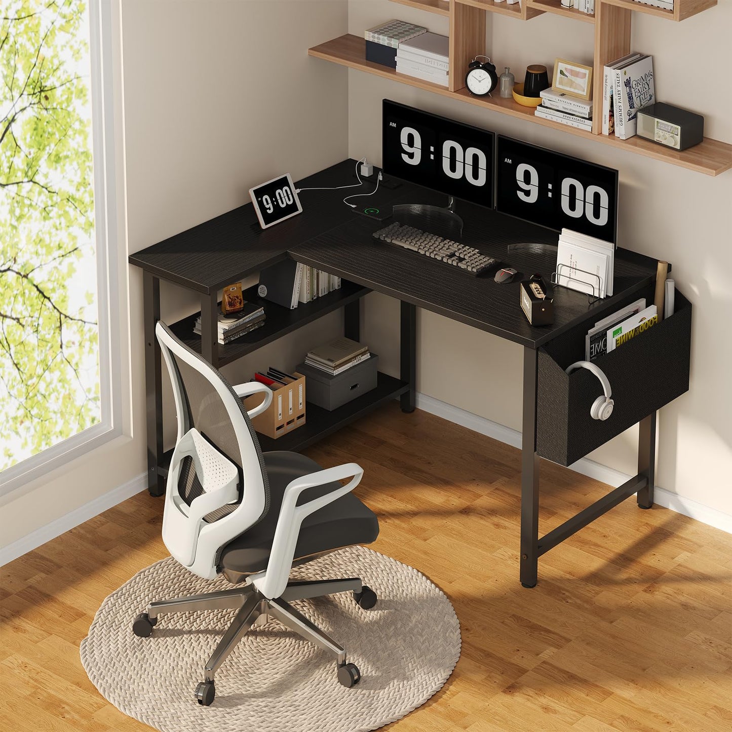 DLisiting Small L Shaped Gaming Desk with Shelves, 40 Inch Small Corner Computer Gaming Desk for Boys Teens Bedroom, Study Work PC Desks for Home Office Bedroom, Black