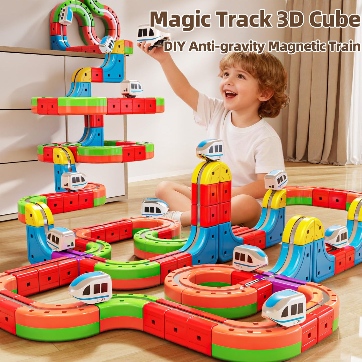 Electric Train Set, 3D Infinity Racer Train Tracks, DIY Toy Car Track, Modular Building Blocks Freely Assembled, STEM Learning Toy Fun Gifts for Kids Toddlers Boys & Girls