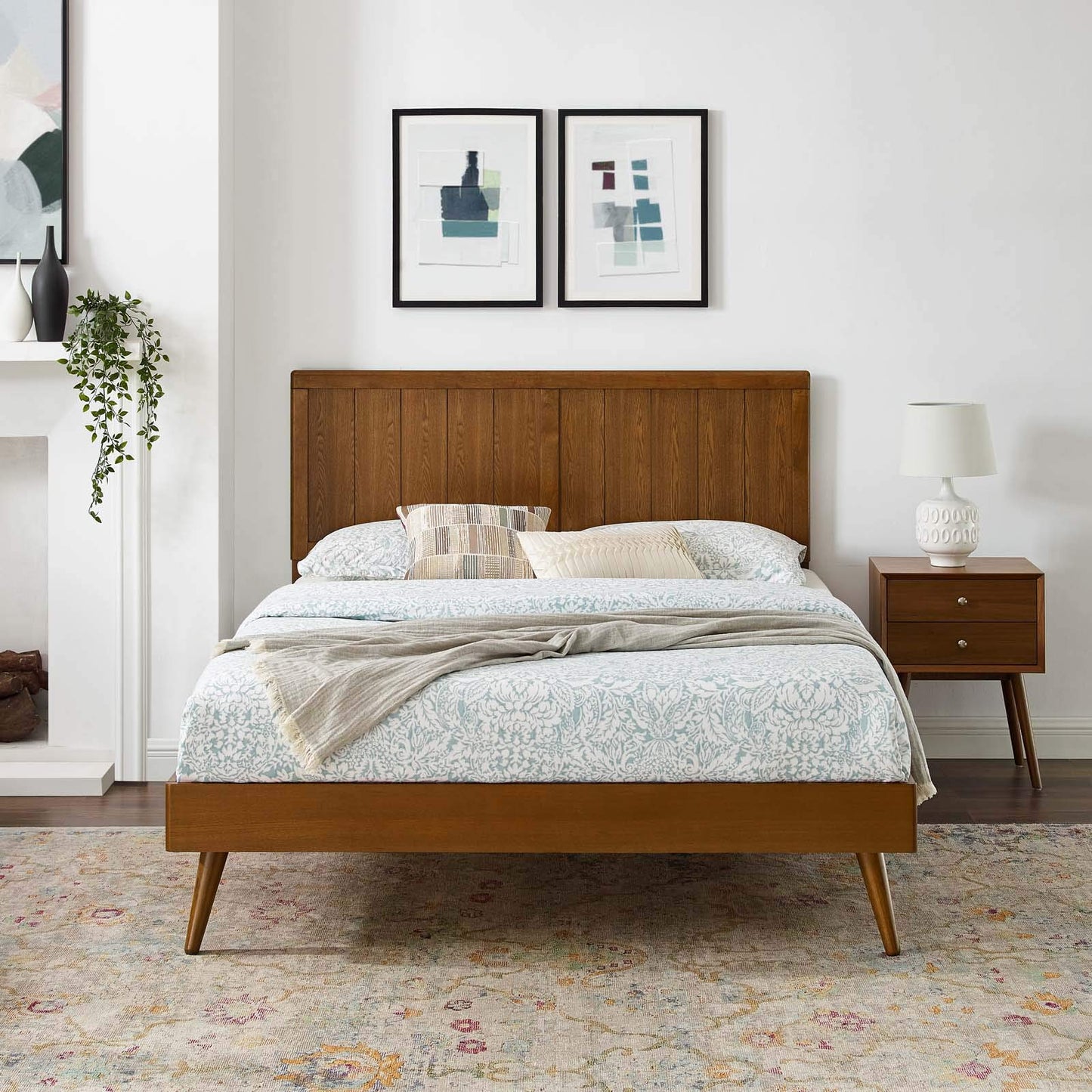 Modway Alana Wood Full Platform Bed in Walnut with Splayed Legs, Double