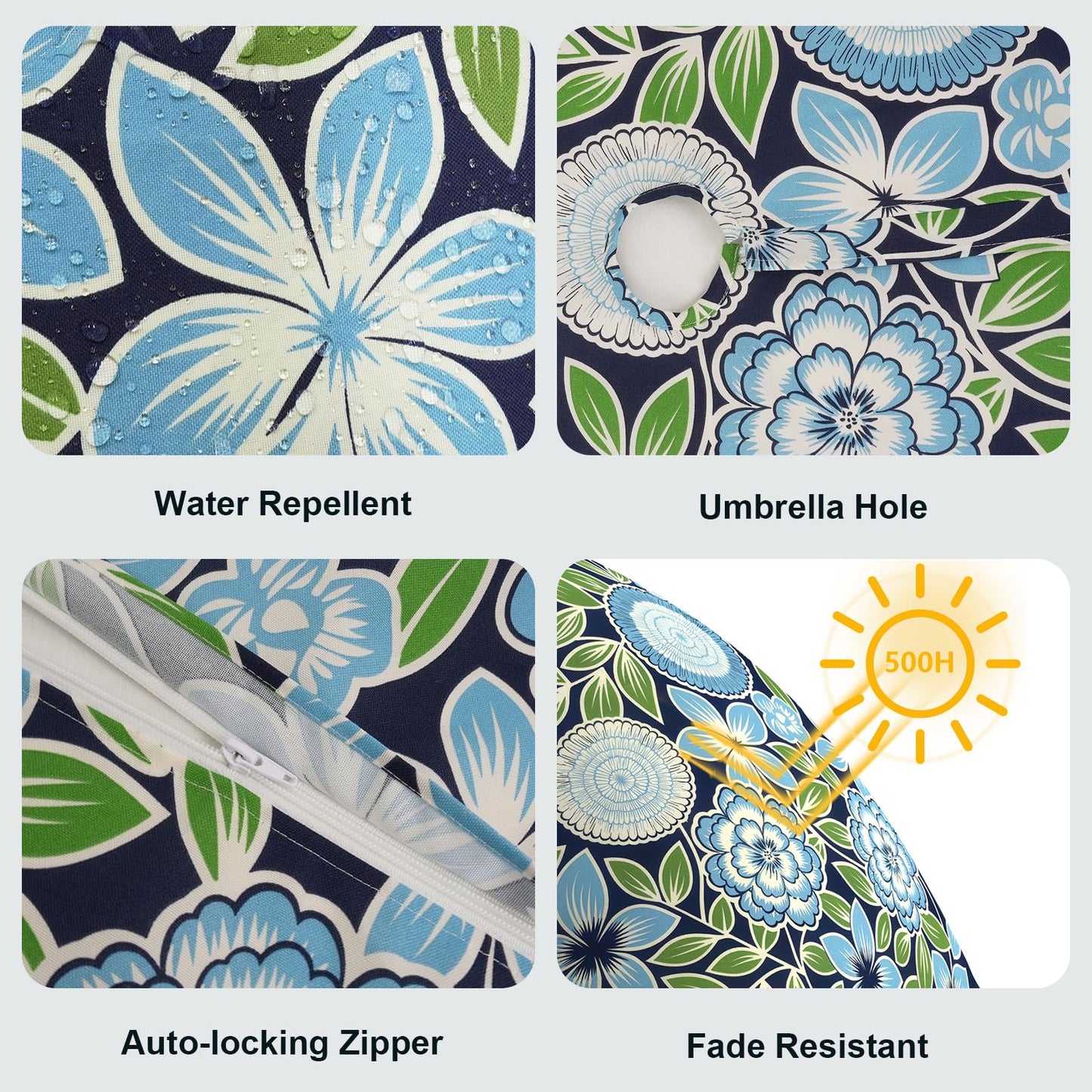LVTXIII Rectangle Outdoor Tablecloth with Umbrella Hole and Zipper, Water-Repellent 60 x 84 Inch Patio Table Cover for Picnic, Garden, Backyard Dining, Botanical Blues