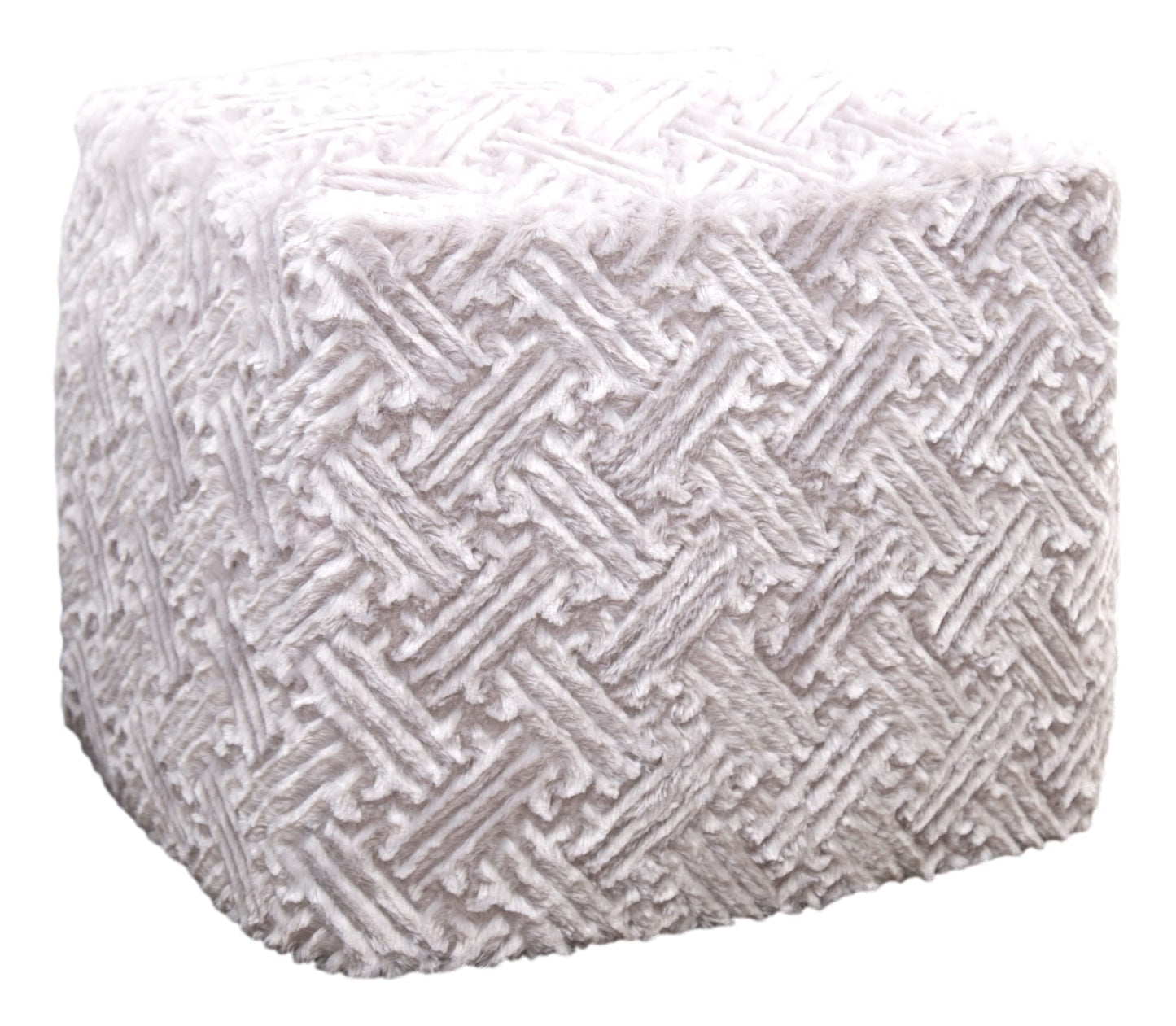 DaDalogy Bedding Lavender Grey Faux Fur Ottoman Pouf Cover [NO Insert] - Soft Cozy Geometric Décor with Zipper- 1-Piece 18" x 18" x 18"