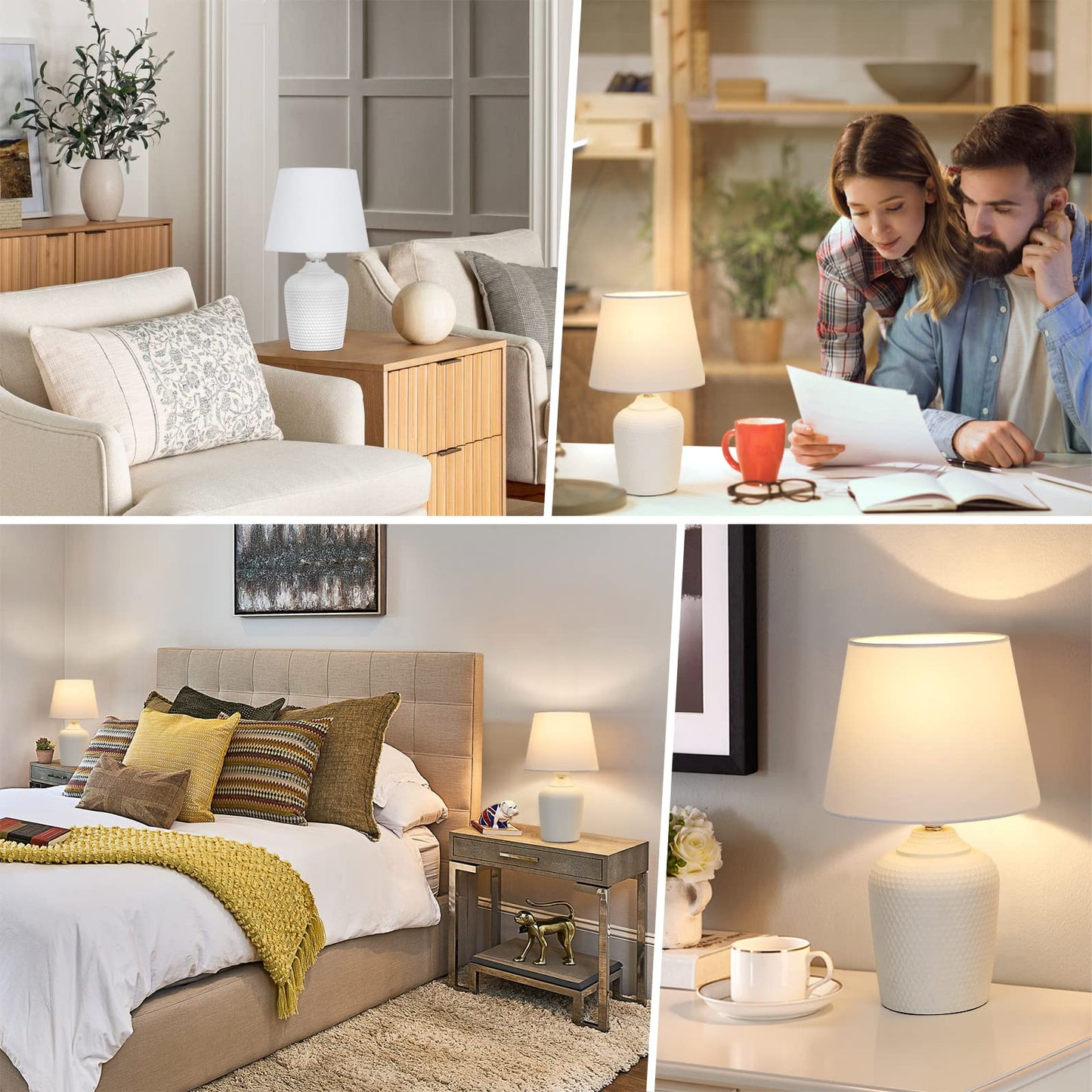 Sucolite Small 11.8" Table Lamps Set of 2, Bedside Nightstand Lamps for Bedroom Kid’s Room, Cute Desk Lamps with Studded Texture Base for Reading Nursery Living Room Office, White