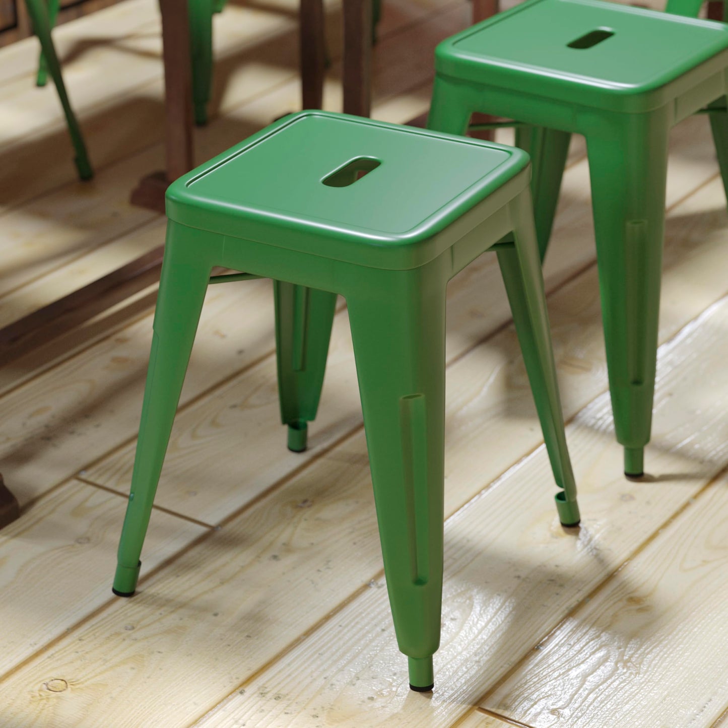 Flash Furniture Metal Dining Table Height Stool - Backless Green Kai Commercial Grade Stool - 18 Inch Stackable Dining Chair - Set of 4