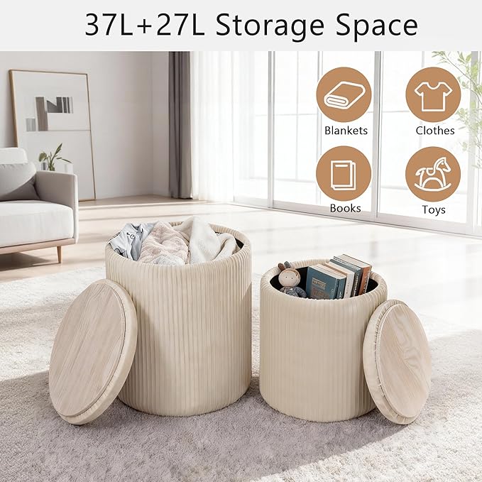 CAROLMADE Set of 2 Round Ottoman