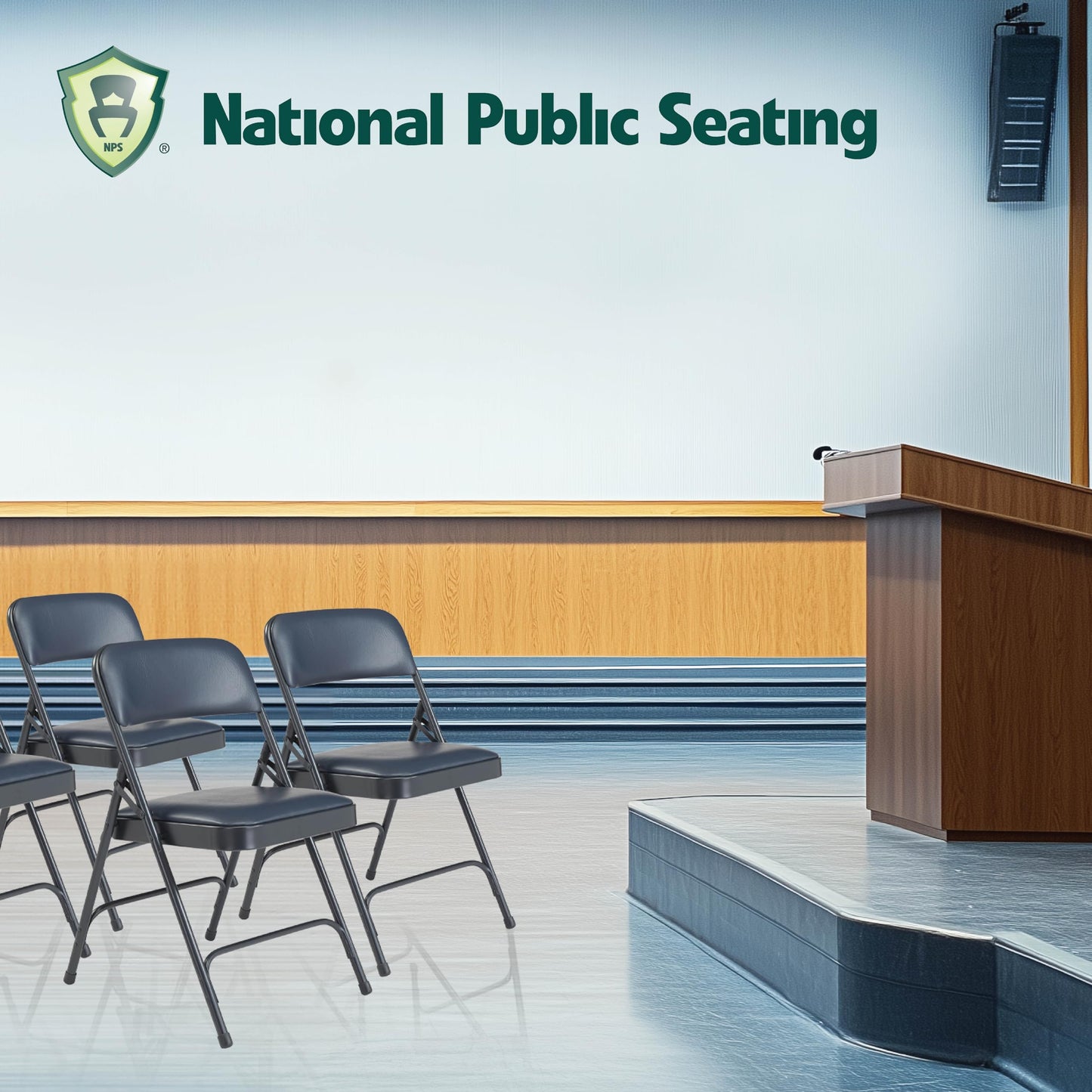 Premium Padded Portable Folding Chairs by National Public Seating – 1200 Series Upholstered, Heavy-Duty Foldable Chairs for Indoor & Outdoor Use – Set of 4, Comfortable & Durable, Midnight Blue