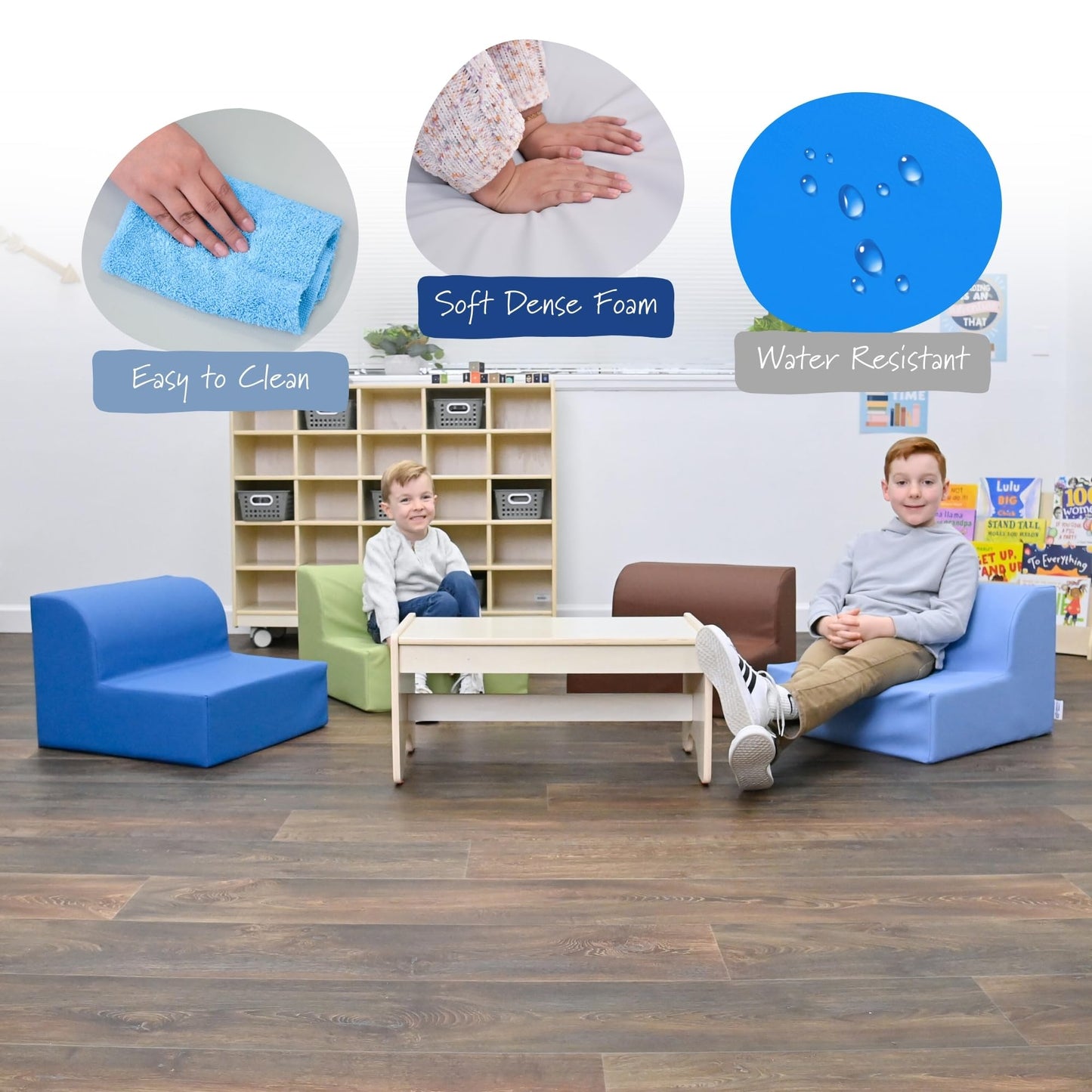Children's Factory Library Lounger, Flexible Seating Classroom Furniture, Comfy Kids Chairs, Fern, Single Lounger