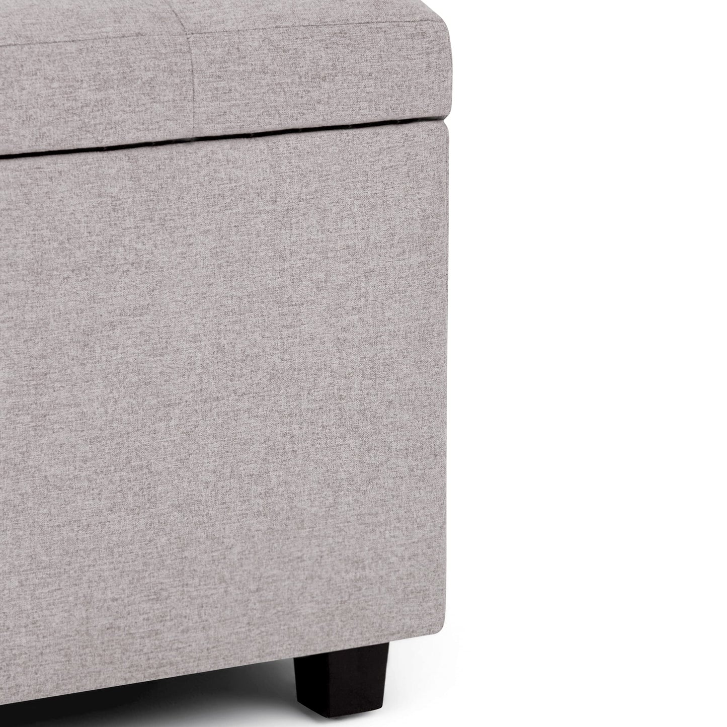 SIMPLIHOME Cosmopolitan Storage Ottoman - 34 inch Wide Upholstered Linen Look Fabric Rectangle Storage Ottoman Bench in Cloud Grey, Transitional Tufted Ottoman for Living Room with Lift-Up Lid