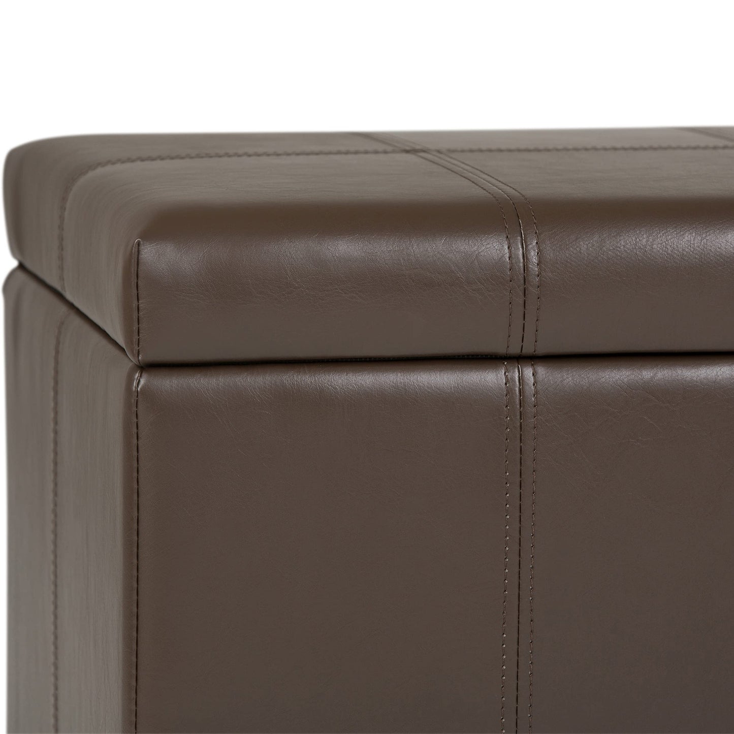 SIMPLIHOME Dover Storage Ottoman Bench - 36 inch Wide Upholstered Vegan Leather Rectangular Lift-Top Ottoman in Chocolate Brown, Contemporary Bench for Living Room with Safety Hinges
