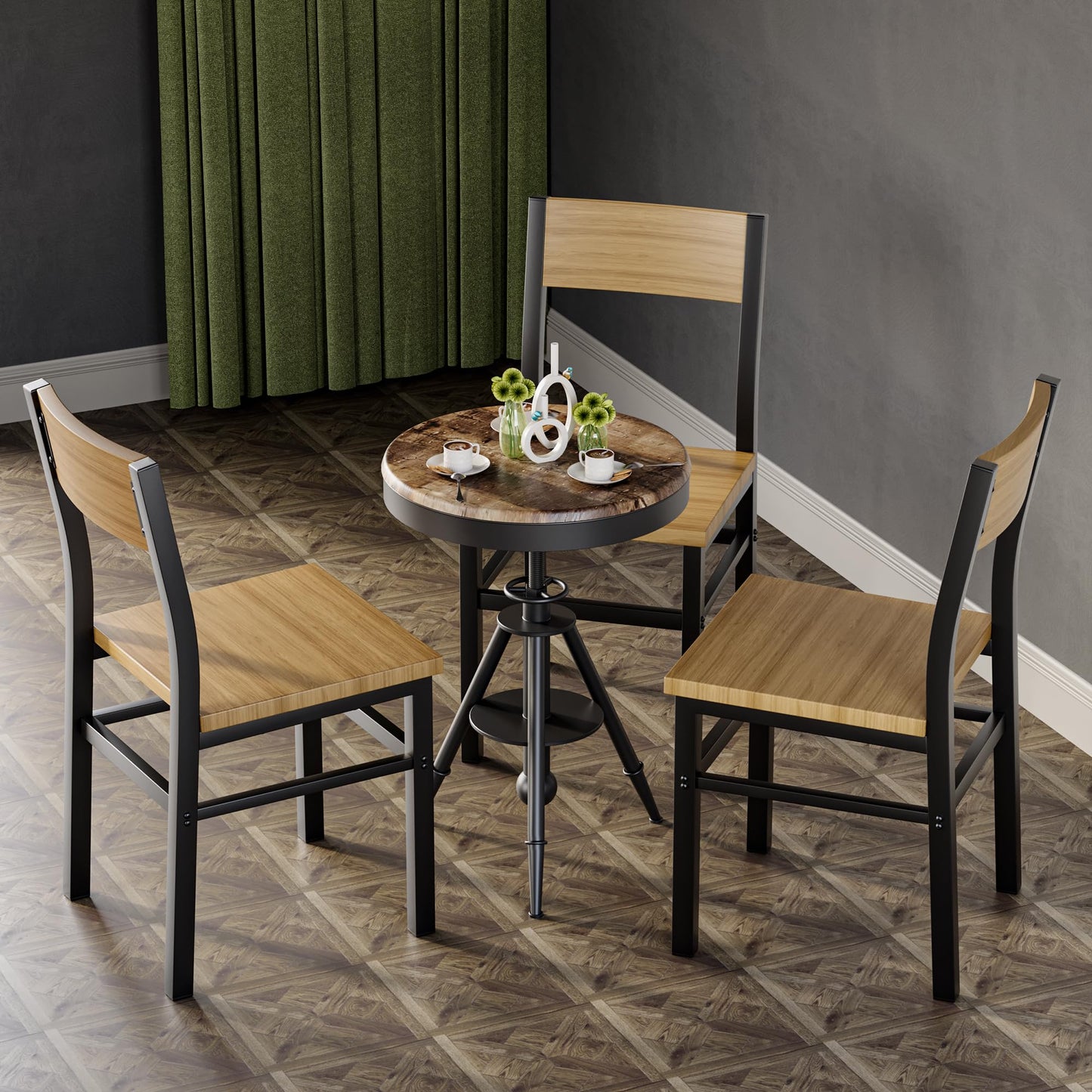 MECHYIN Dining Chairs Set of 4, Rustic Wood Dining Room Chairs with Thickened and Strengthened Metal Steel Frame & Slat Back, Modern Farmhouse Chair for Kitchen, Dining Room (4, Natural Wood)
