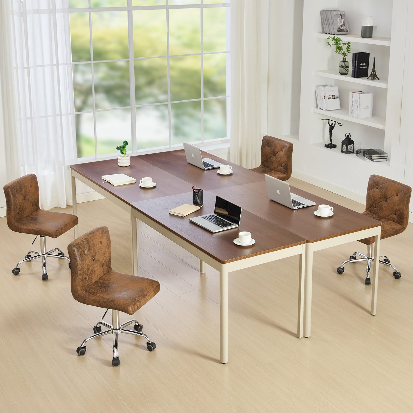 VECELO PU Leather Mid-Back Armless Desk Chair Adjustable Height 360° Rolling Swivel for Home Office Work, Dark Brown