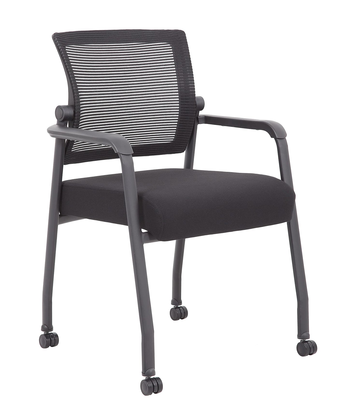 Boss Office Products Mesh 4-Legged Guest Chair with Casters in Black