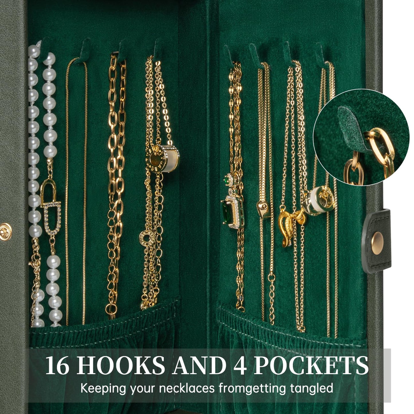 AKOZLIN 6-Tier Jewelry Box Organizer Functional 5 Drawers Leather Jewelry Storage Case for Women Girls Ring Necklace Earring Bracelet Holder Organizer with Mirror DrakGreen Regular