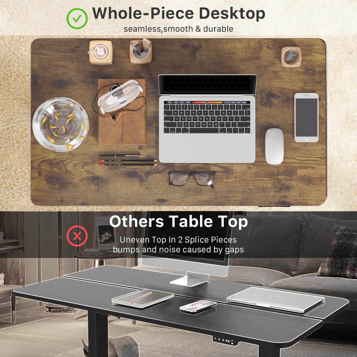 JOY worker Small Electric Standing Desk, 35" x 20" Whole Piece Height Adjustable Desk with Memory Controller, Sit to Stand Desk Workstation for Home Office, Rustic Brown