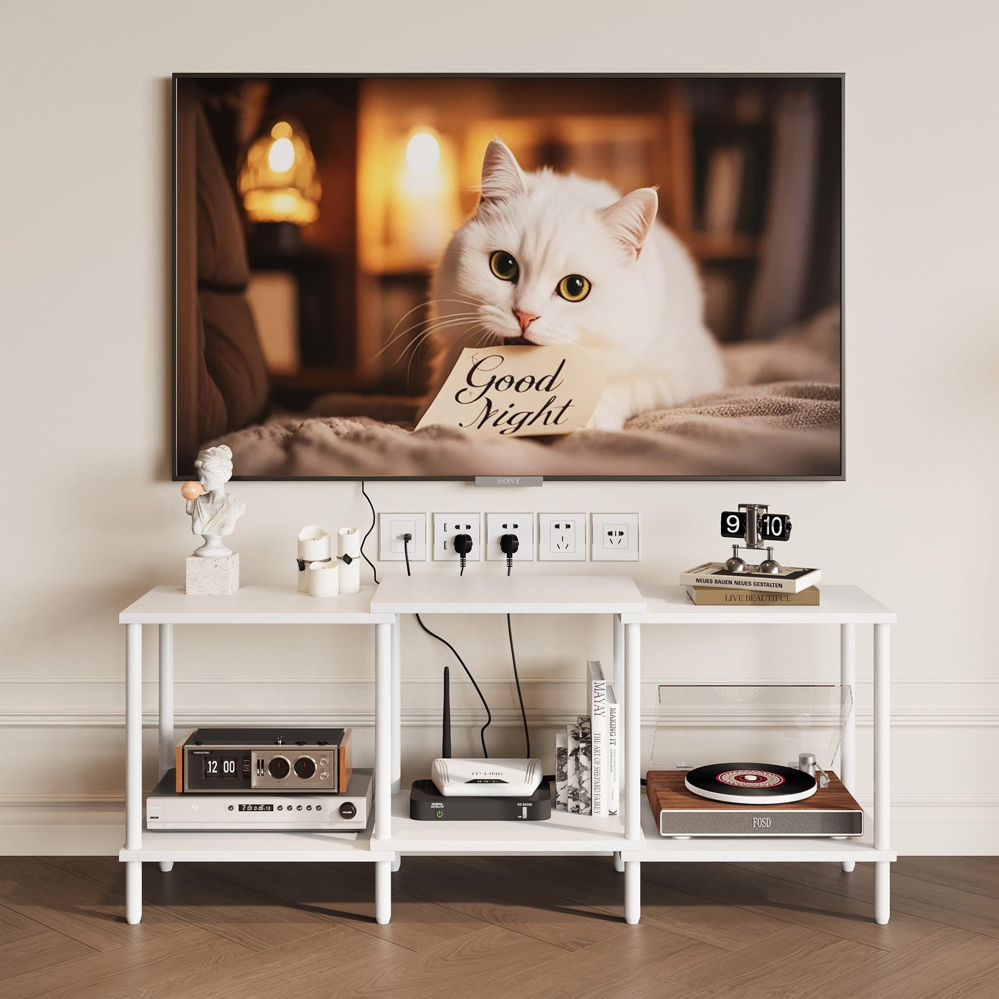 YAUKTAK TV Stand, Entertainment Center, Industrial TV Media Console Table with Open Storage Shelves, 2 Tier TV Cabinet for Living Room, Bedroom LTS107W