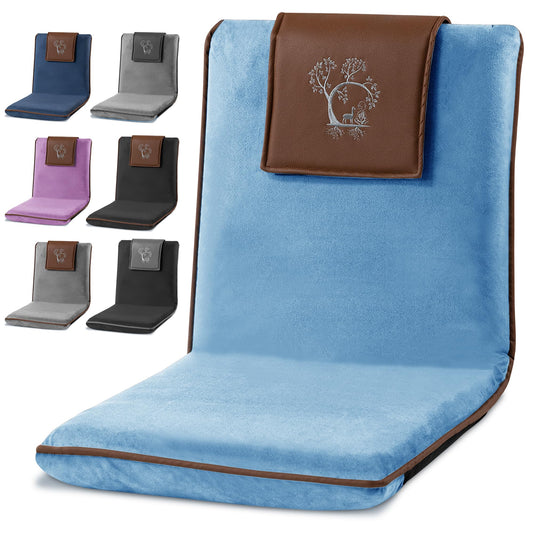 Adjustable Japanese Floor Chair with Back Support for Adults | Premium Meditation Chair for Seating, Yoga & Gaming -Folding Backjack Floor Chair with 6 Recline Positions, Thick Padding & Vegan Leather