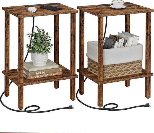 TUTOTAK End Table with Charging Station, Small Side Table with Outlets
