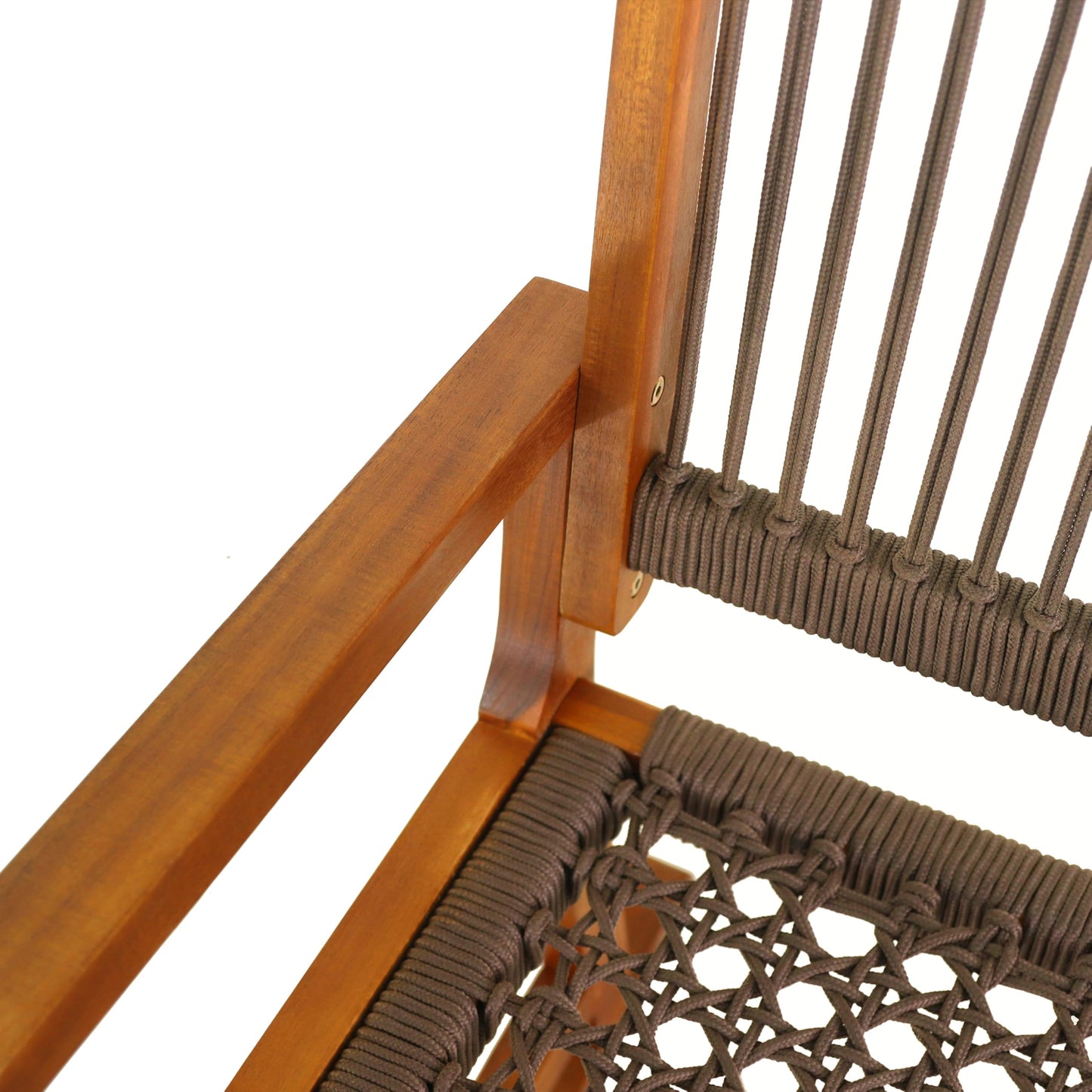 JONATHAN Y Laguna Solid Acacia Wood Outdoor Rocking Chair with Brown Woven Rope, Coastal Porch Rocker for Patio, Balcony and Living Room, 24" x 32" x 38", 352 lbs Capacity RCK103C