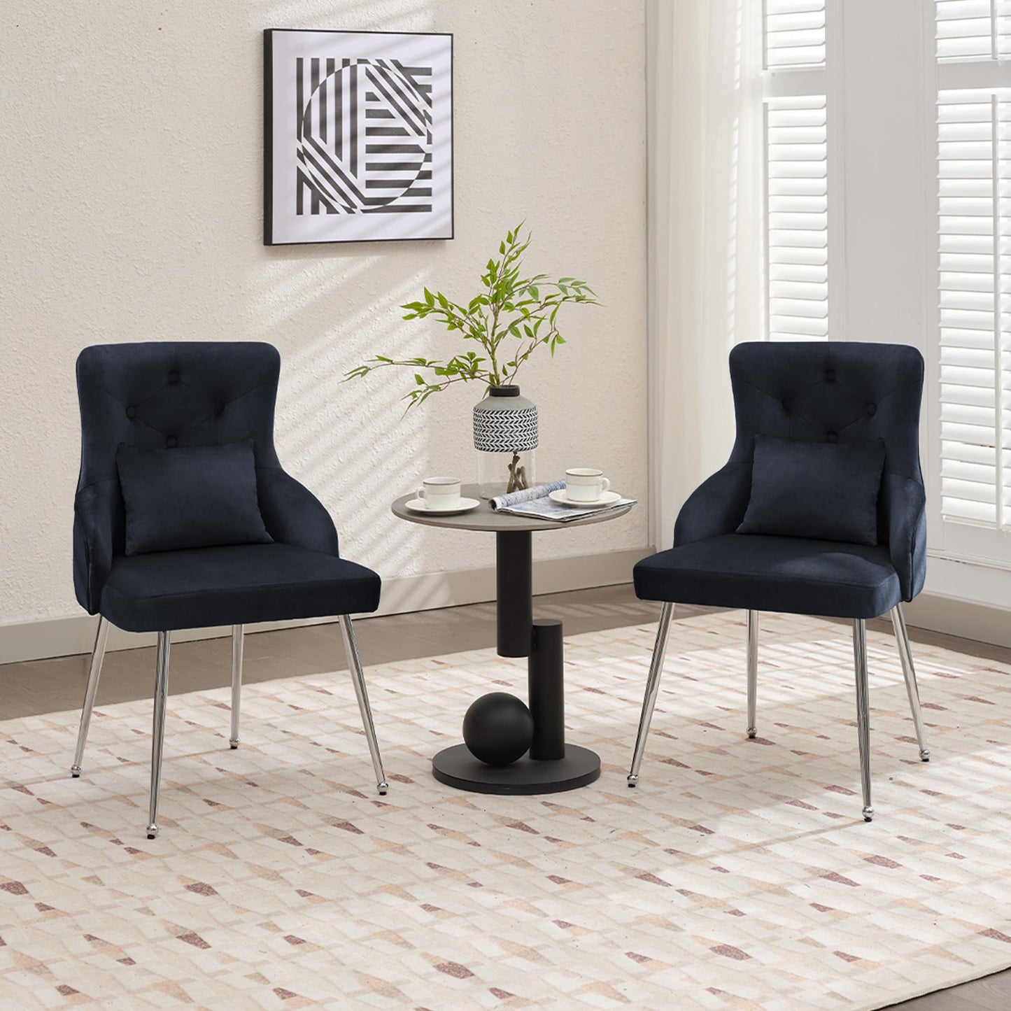 UDAX Velvet Vanity Chairs with Back, Upholstered Makeup Chair No Wheels with Metal Legs & Lumbar Pillow for Living Room/Makeup Room/Bedroom/Home Office/Kitchen