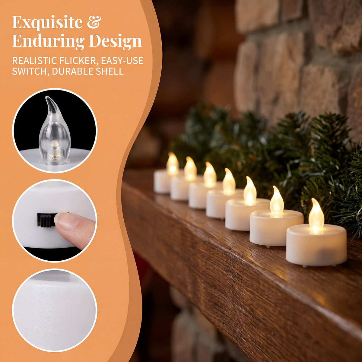 Tea Lights Flameless Battery Operated Candles-50 Pack LED Electric Flickering Votive Candle Long Lasting 200 Hours, Realistic and Bright for Seasonal Festive Celebrations Decoration Warm White