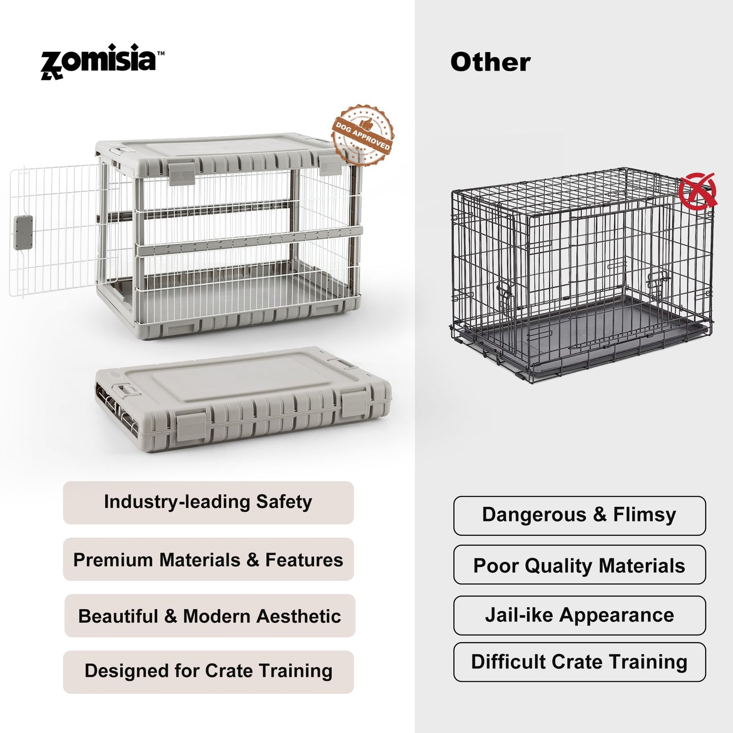 ZOMISIA Collapsible Dog Crate for Dogs - 28" L Heavy Duty Dog Kennel No Tools Required with 4 Sides Steel Foldable Cage for Dogs Indoor Furniture, Portable Carrier with 2 Smooth Wheels, Beige