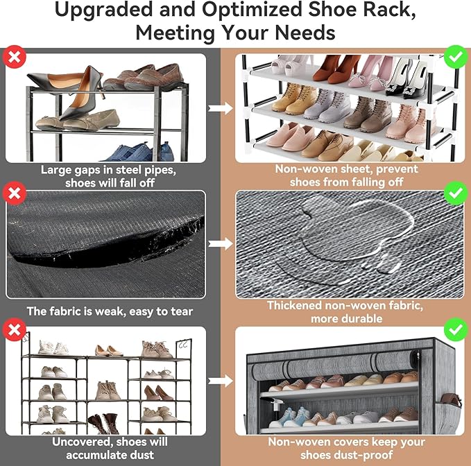 LANTEFUL Shoe Rack with Covers 10 Tier Tall Shoe Rack Organizer Large Capacity