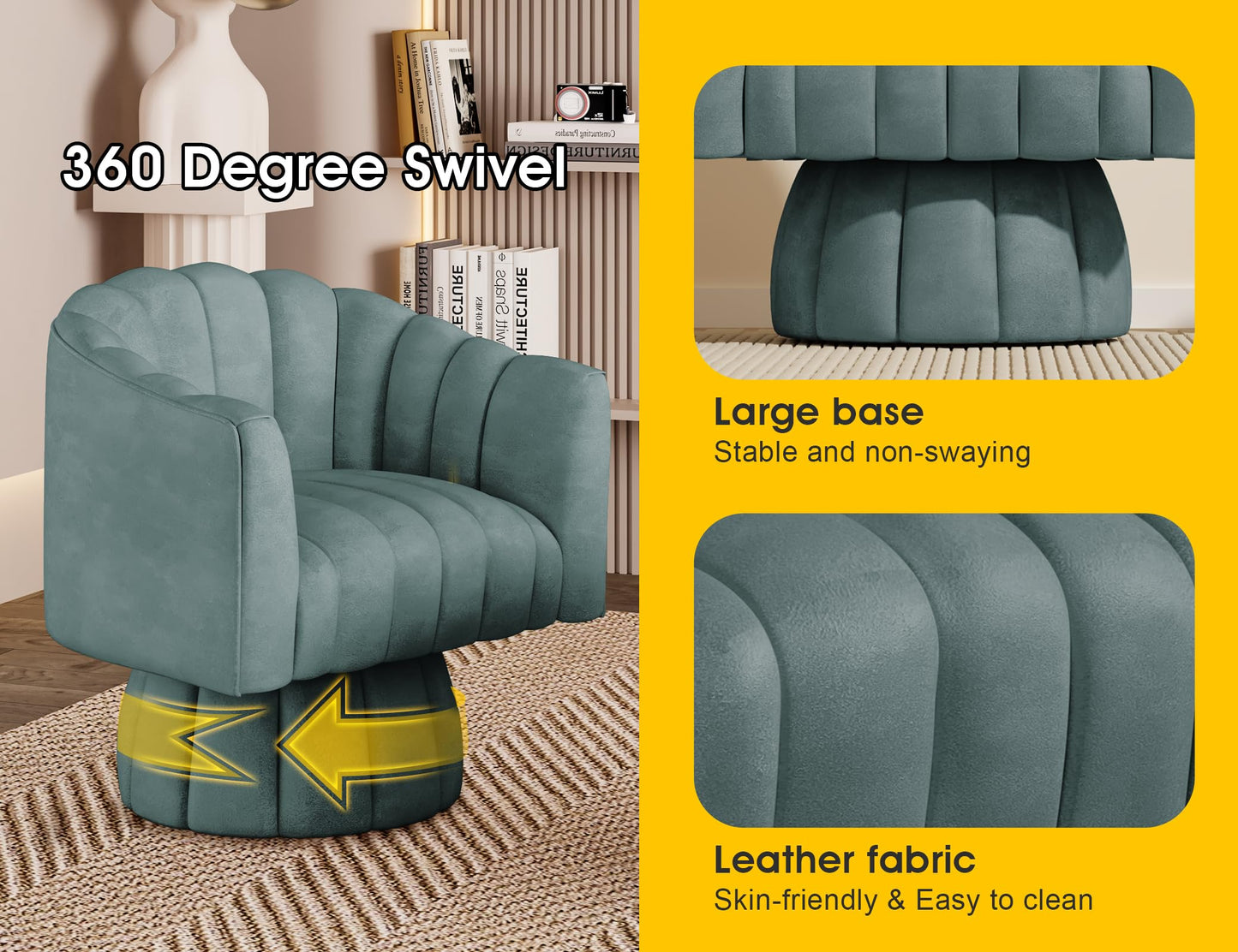 Dewhut Swivel Accent Chair, 360° Swivel Barrel Chair with Armrest, Faux Leather Upholstered Single Sofa Reading Chair for Living Room,Bedroom,Waiting Room(Navy)