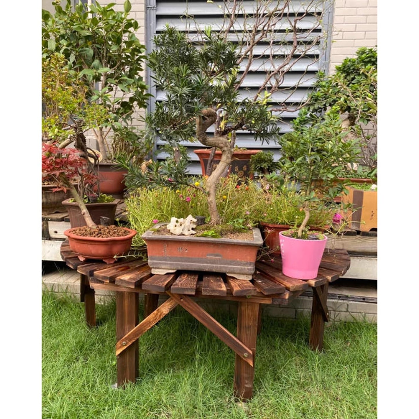 Curved Fan-Shaped Wooden Tree Bench for Outdoor Patio, Yard, Lawn & Poolside Seating - Perfect Courtyard Furniture for Backyards (Benches Only)