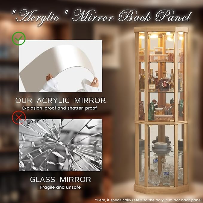 Corner Curio Cabinet, Light Bulb Inclued, Wine Bar China Cabinet