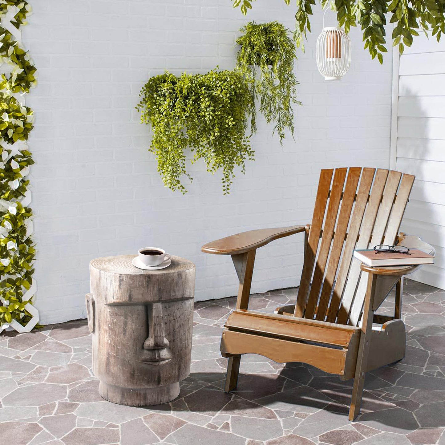 ARSTRIA Outdoor Side Table Easter Island AHU Akivi Moai Statue Pedestal End Table Stool for Home Patio Deck Sunroom Garden Balcony Yard Lawn Grey