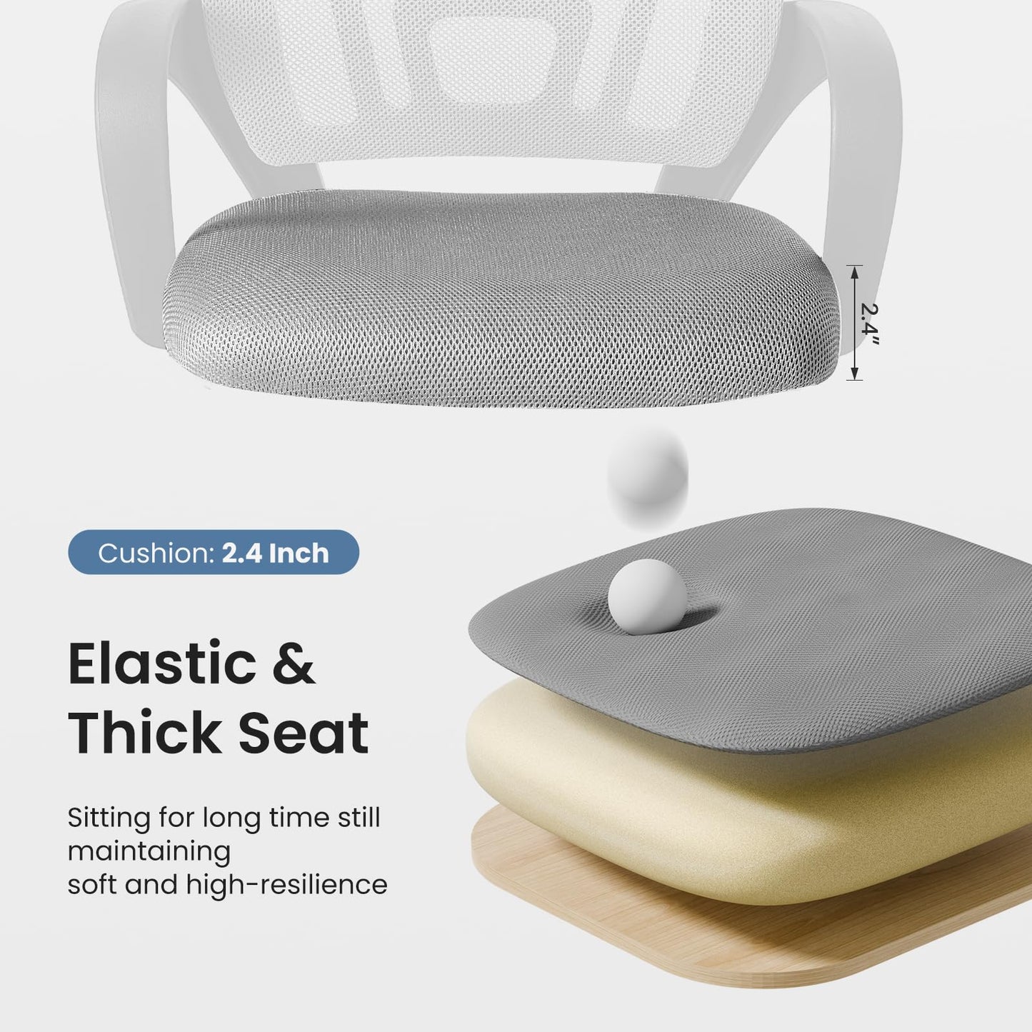 OLIXIS Office Desk Chair - Ergonomic Mid Back with Lumbar Support & Rocking Mode, Height Adjustable with Fixed Armrest, for Home, Computer, Gaming, Conference, Meeting Room, 360° Swivel, Grey, 2 Pack